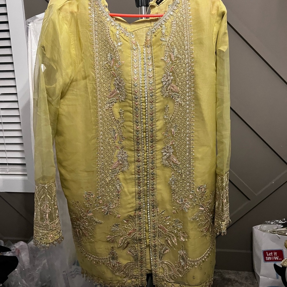 Embroidered Yellow Long Sleeve Maxi